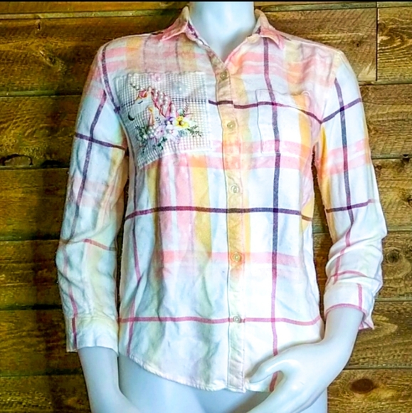 Old Navy Other - Customized Plaid Old Navy Shirt With Unicorn Patch